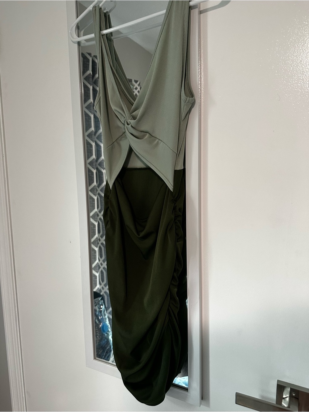 SHEIN Olive Two-Tone Twist-Front Midi Dress